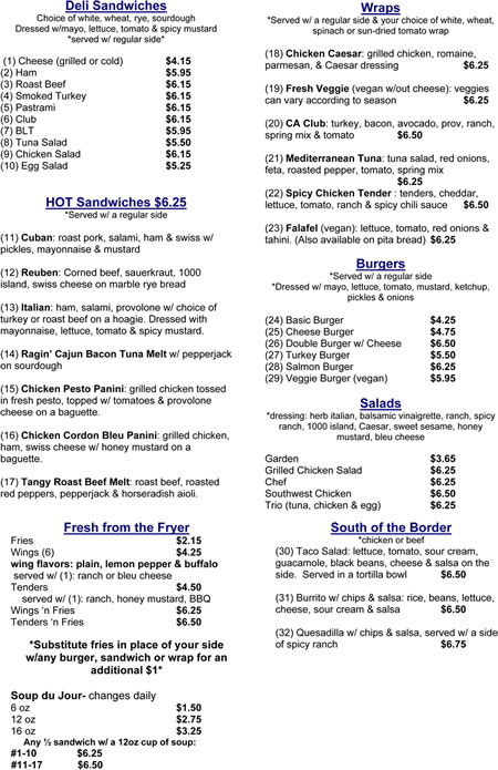 George's Bistro Menu